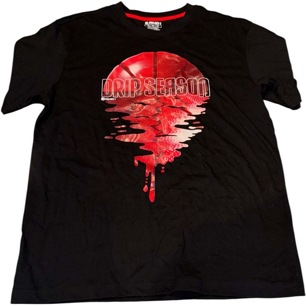 NWT And1 Black Tee with Red Drip Graphic